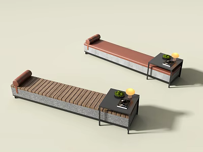 Modern Outdoor Landscape Seats Design With Wooden Slats Metal Frame And Small Side Table 3d model