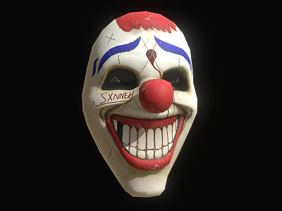 Clown Mask With White Face Red Nose Blue Eyebrows X Marks SINNER Text Grinning Teeth 3d model