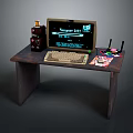 Office Desk with Laptop Showing Warrior 2024 OLD Screen Keyboard Red Device and Cables