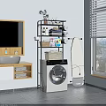 Bathroom Storage Shelf With Multiple Tiers Organizing Toiletries Towels And Baskets Near Washing Machine
