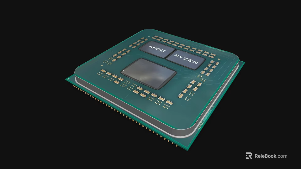 AMD Ryzen CPU Processor with Green Circuit Board and Gold Contacts Design 3d model 