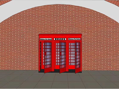Red Fire Safety Equipment With Glass Doors Against Red Brick Wall 3d model