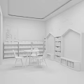 Colorful Children's Reading Space With Orange Walls Cloud Decor And Bookshelves