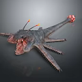 Fierce Creature with Open Mouth Sharp Teeth Horn Like Appendages Multiple Limbs Red Tail Tip 3d model