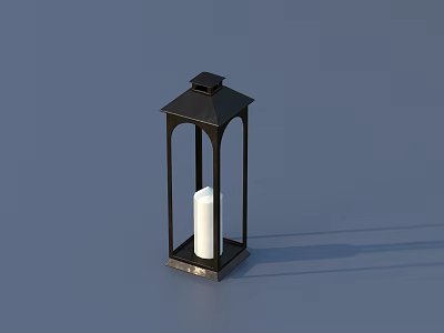 Minimalist Black Metal Open Frame Candle Lantern With White Candle For Home Decor 3d model