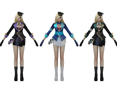 Game And Movie Female Character With Different Uniform Style Outfits And Hats 3d model