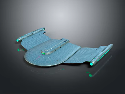 3D Sci Fi Spaceship Model With Metallic Surface Green Glowing Lights And Streamlined Design 3d model