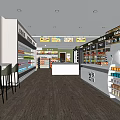 Modern Supermarket Interior With Well Stocked Shelves Checkout Counter And Seating Area