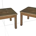 Two Light Brown Wooden Square Stools with Worn Surfaces and Simple Structure 3d model