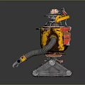 Rusty Yellow Red Robot Character With Mechanical Arms And Tracked Base 3d model