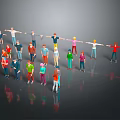 Group of Colorful Cartoon Characters Holding Hands Together Forming a Circle on Gray Background