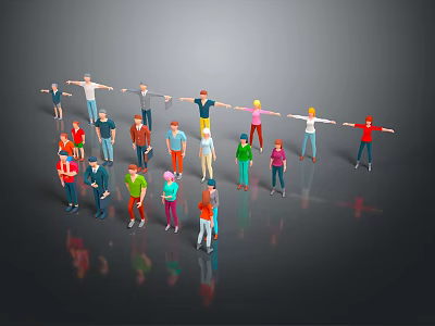 Group of Colorful Cartoon Characters Holding Hands Together Forming a Circle on Gray Background 3d model