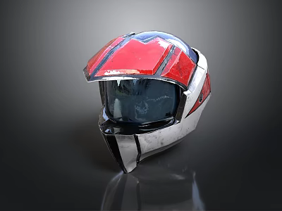 Motorcycle Helmet With Red And Silver Design Black Visor And Stripe Details 3d model