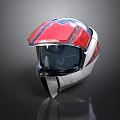 Motorcycle Helmet With Red And Silver Design Black Visor And Stripe Details