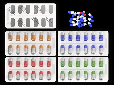 Neatly Arranged Various Colored Capsules in Blister Packs for Daily Use 3d model