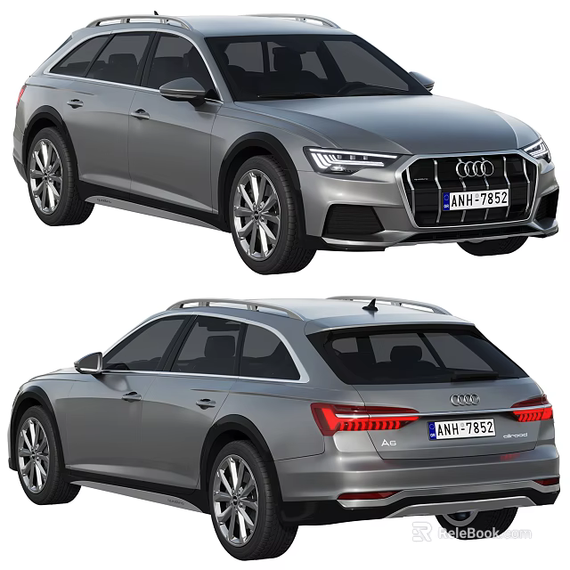 Silver Audi Station Wagon Exterior Design With Front And Rear View 3d model 