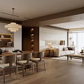 Warm Minimalist Wooden Open Dining And Living Room Interior Design For Spacious Bright Home