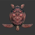 Colorful Sea Turtle With Pink Red Shell Blue Edges And Textured Pink Flippers