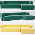 Green And Yellow Sectional Sofa With Patterned Pillows And Soft Blankets 3d model