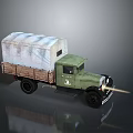 Vintage Green Truck With White Canvas Cover And Wooden Cargo Bed