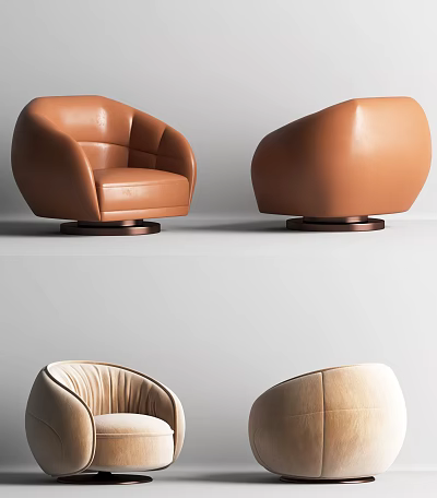 Modern Leather Accent Chair With Tan And Beige Swivel Base Design 3d model
