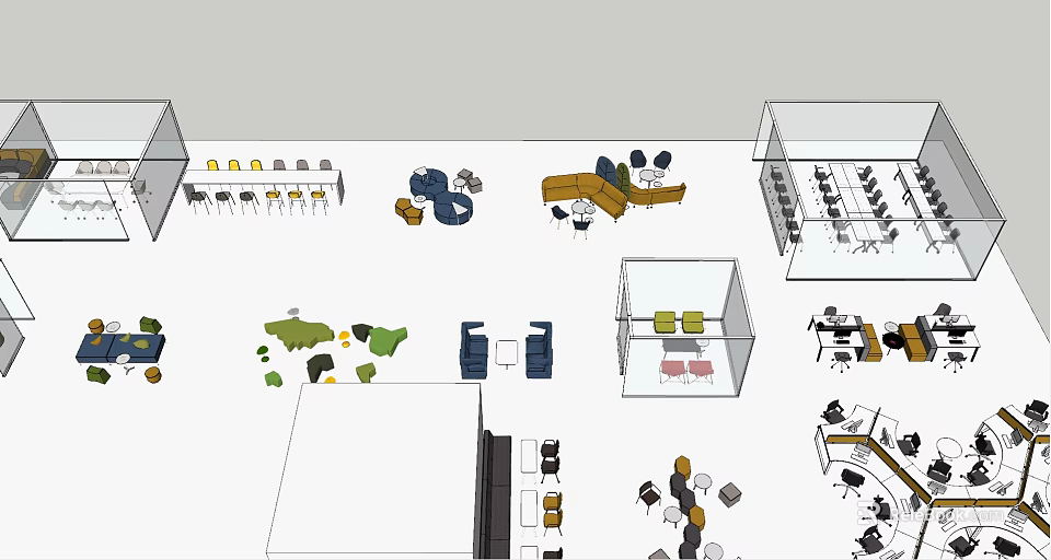 Modern Office Desk Interior Design With Workspace Layout And Multiple Chairs 3d model