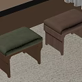Modern Design Benches With Green Brown Upholstered Seats And Wooden Legs On Woven Carpet