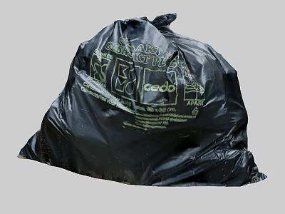 Black Garbage Bag Filled With Household Waste And Recycling Symbols 3d model