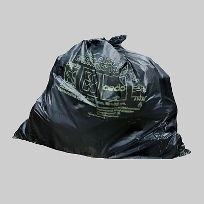 Black Garbage Bag Filled With Household Waste And Recycling Symbols 3d model