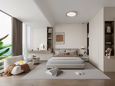 Modern Minimalist Bedroom Master Bedroom Elderly Room Ceiling Lamp Double Bed Guest Room Dressing Table Lazy Chair 3d model