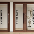 Modern Middle Ancient Double Door Retro Glass Single Door Coffee Milk Tea Shop Glass Door Solid Wooden Door 3d model