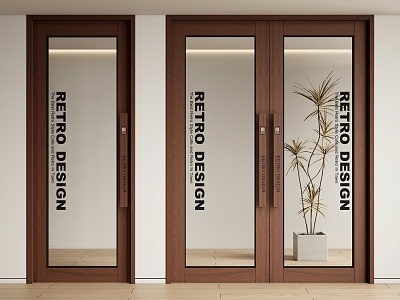 Modern Middle Ancient Double Door Retro Glass Single Door Coffee Milk Tea Shop Glass Door Solid Wooden Door 3d model