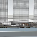 Modern Commercial Street With High Rise Residential Towers Waterfront and Trees