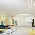 Cheerful Kindergarten Interior With Animal Decor Colorful Sofas Yellow Track And Green Plants