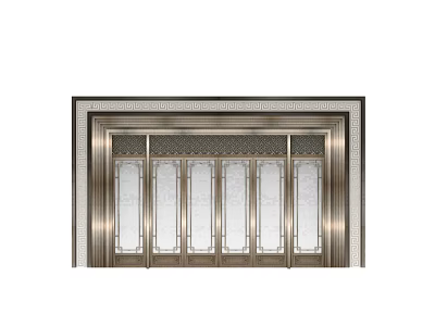 Elegant Modern Entrance Door With Metal Frame Glass Panels And Ornate Grille 3d model