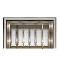 Elegant Modern Entrance Door With Metal Frame Glass Panels And Ornate Grille