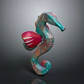 Detailed Colorful Seahorse Sculpture With Turquoise Red Patterns And Curved Tail Design
