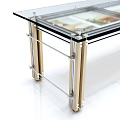 Contemporary Functional Table Featuring Glass Top and Metal Legs with Display Shelves