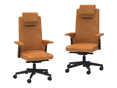 Brown Upholstered Office Chair With High Back Armrest And Swivel Wheels Base 3d model
