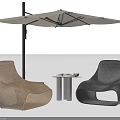 Woven Outdoor Lounge Chairs in Beige and Black with Side Table and Umbrella