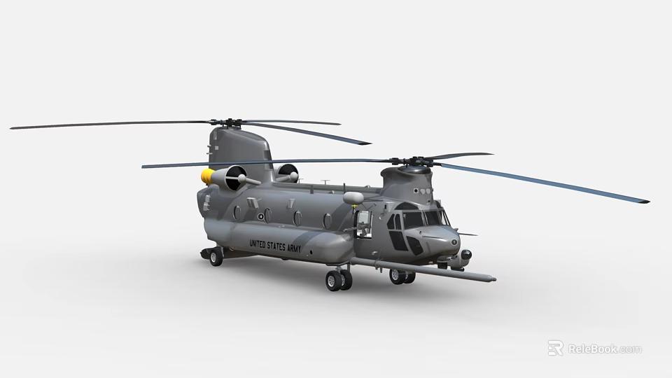Twin Rotor Military Transport Helicopter With Gray Body Landing Gear And Static 3d model 