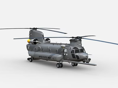 Twin Rotor Military Transport Helicopter With Gray Body Landing Gear And Static 3d model