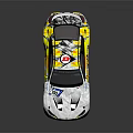 BMW Racing Car With Yellow White Livery Aerodynamic Body And Rear Spoiler