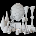 Elegant Decorative Ornament Set With White Vases Silver Candle Holders Seahorse Decor Photo Frames And Wall Decor