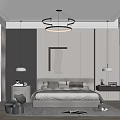 Modern Bedroom Interior Design With Circular Chandelier Bed Nightstands And Neutral Rug
