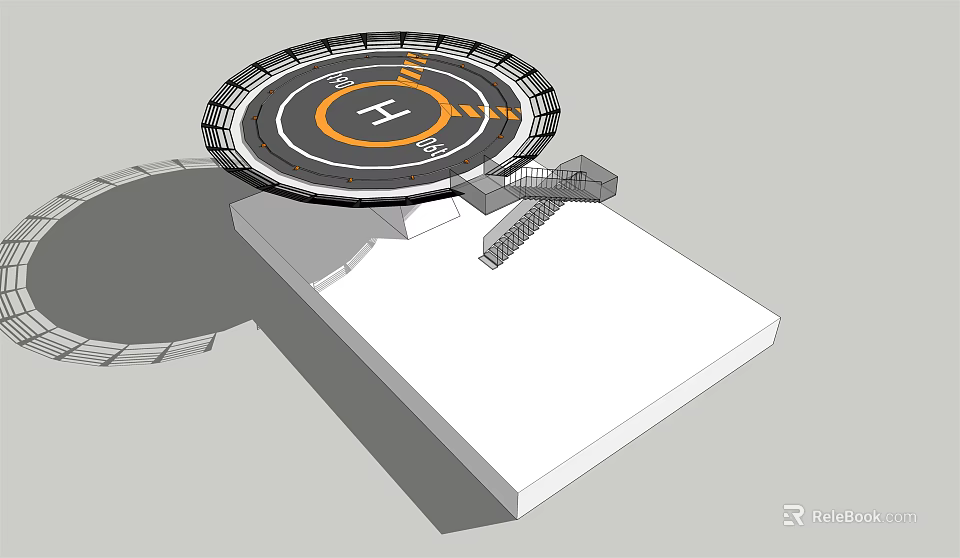 Circular Platform Design With Central H Symbol Ring Pattern And Attached Staircase 3d model 