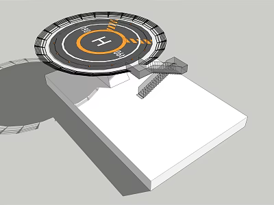 Circular Platform Design With Central H Symbol Ring Pattern And Attached Staircase 3d model