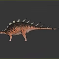 Stegosaurus Dinosaur With Red Brown Body Black Spots And White Spikes On Dark Background