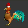 Cartoon Flying Animal Chicken With Red Comb White Hat Green Apron And Spread Wings