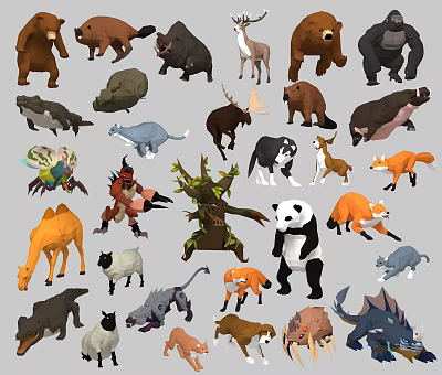 Various Reptile Characters Including Snakes Lizards And Dragons In Cartoon Style 3d model